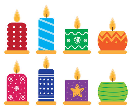 Set of cute colorful Christmas candles.
