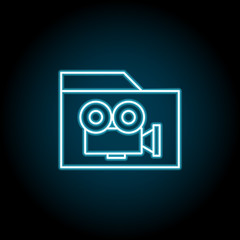 Camera, folder, cinema blue neon icon. Simple thin line, outline vector of cinema icons for ui and ux, website or mobile application