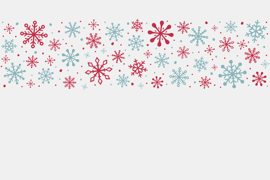 Christmas background with hand drawn snowflakes and copyspace. Winter decoration. Vector