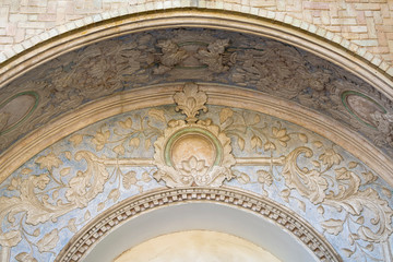 Obraz premium Renovated entrance door arch of Masoudieh historic mansion from Qajar dynasty, built in 1879, Tehran, Iran