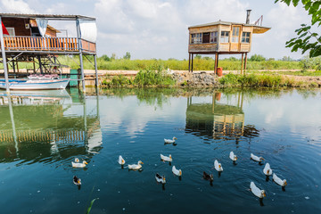 Unauthorized settlements of the homeless on the Bogazkent river near tourist hotels in Belek, Turkey