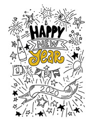 Poster with drawings wishing a happy new year