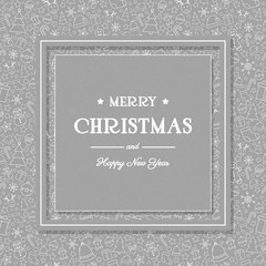 Christmas greeting card with text and festive pattern. Xmas decoration. Vector