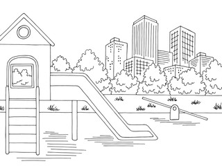 Playground graphic black white city landscape sketch illustration vector