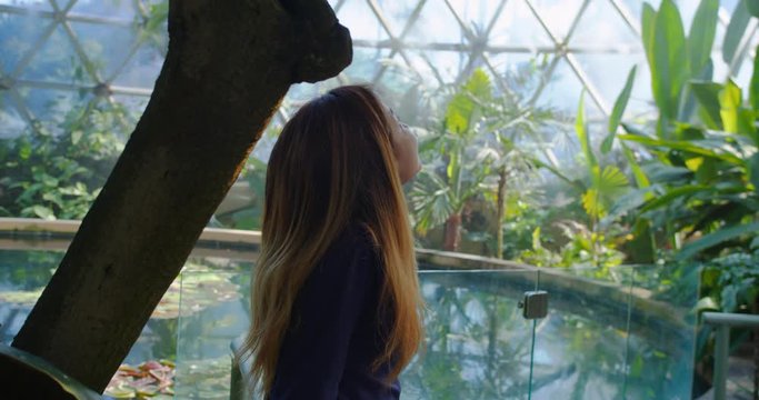 Malaysian Woman Looking In Admiration At Botanic Gardens, SLOW MOTION