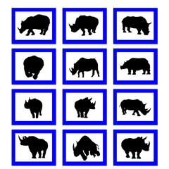 sign Black rhinoceros and white rhinoceros silhouette contour, animal silhouette