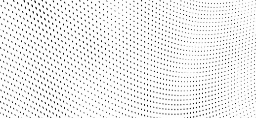 Abstract halftone background. Art texture of dots. Chaotic waves. Monochrome vintage backdrop. Black and white vector surface