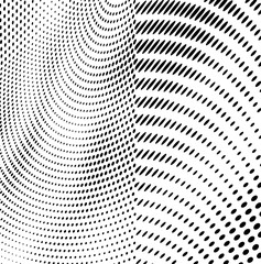 Abstract halftone background. Art texture of dots. Chaotic waves. Monochrome vintage backdrop. Black and white vector surface