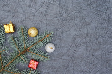 Merry christmas and a happy new year! A sprig of the green symbol of the winter holidays - spruce...