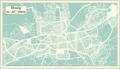 Elazig Turkey City Map in Retro Style. Outline Map.