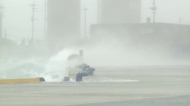 Storm Surge Waves In Port During Hurricane - Songda
