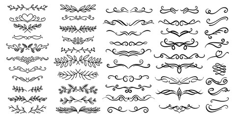Ornamental curls, swirls divider and filigree ornaments vector design collection for wedding and calligraphy decoration.gree ornaments vector illustration set - obrazy, fototapety, plakaty