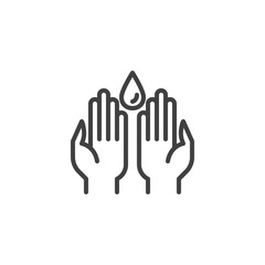 Save the water care line icon. linear style sign for mobile concept and web design. Hands and water drop outline vector icon. Symbol, logo illustration. Vector graphics
