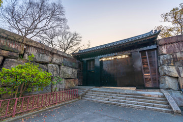 Osaka castle with full bloom cherry blossom beauiful Sakura tree at japan cherry blossom  forecast pink asian flower perfact season to travel and enjoy japanese culture idea long weekend relax