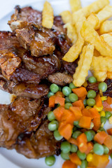 Lamb chop with fries and mixed vegetables