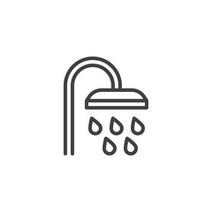 Shower with water drops line icon. linear style sign for mobile concept and web design. Bathroom shower outline vector icon. Symbol, logo illustration. Vector graphics