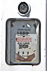 Old gas pump meter. 1970 had gas prices around 35 cents per gallon