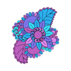 Colorful sticker of flowers in pink, purple and blue colors
