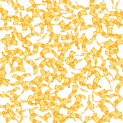 Korean won notes falling. Sparse WON bills on whit