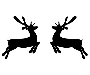 Two reindeers on a white background jump to each other for Christmas
