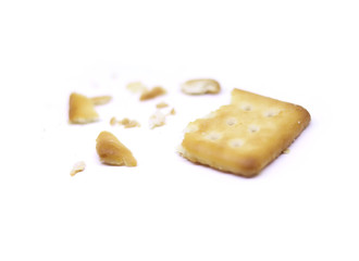 Closeup crushed biscuits isolated on white background