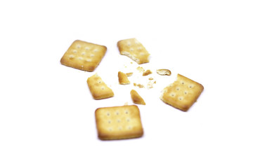 Closeup crushed biscuits isolated on white background