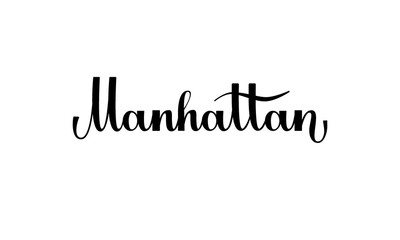 Lettering Manhattan isolated on white background for print, design, bar, menu, offers, restaurant. Modern hand drawn lettering label for alcohol cocktail Manhattan. Handwritten inscriptions coctktail 