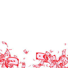 British pound notes falling. Messy GBP bills on wh