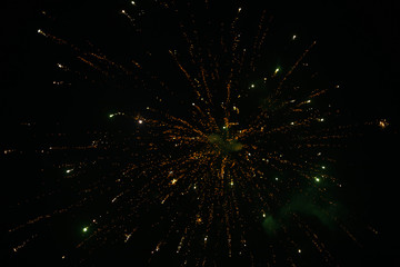 Firework on night background, bursting fireworks with stars and sparks. Festival firework