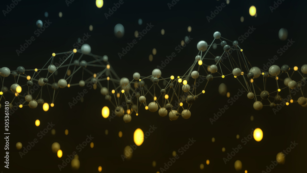 Poster mesh of linked spheres closeup 3d render