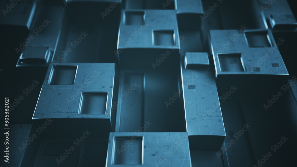 Poster futuristic technology panel with cubic clusters 3d render