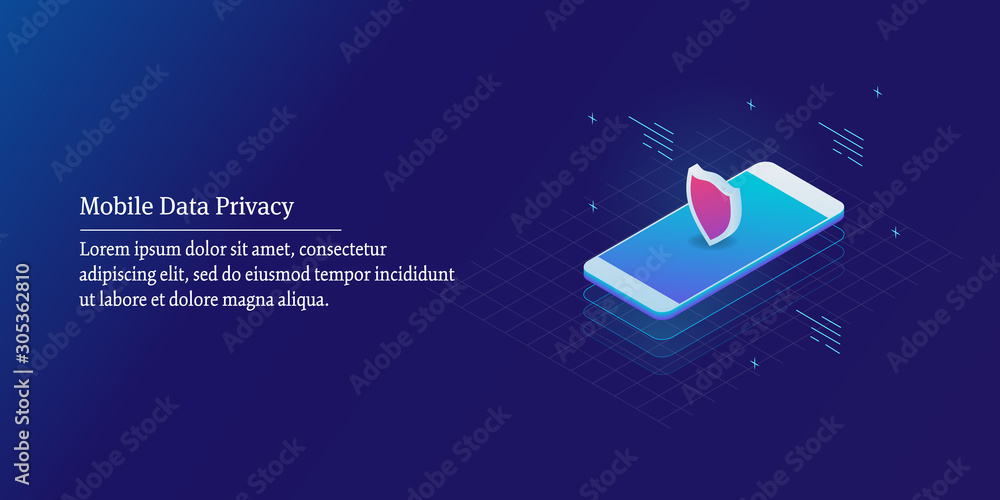 Aufkleber moible data protection. cyber security app. shield for smartphone privacy. internet security concept