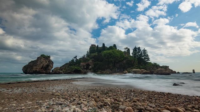 TImelapse view of Isola Bella in Taormina (Sicily)