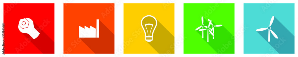 Fototapete set of colorful web flat design vector icons, energy, factory, electricity and industry, buttons in 