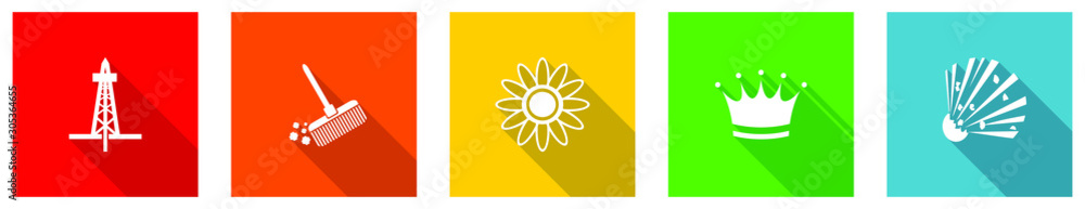 Leinwandbilder set of colorful web flat design vector icons, oil, gas, brush and crown buttons in eps 10 for webdes