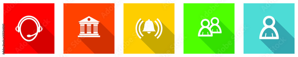 Poster Set of colorful web flat design vector icons,  support, user, bell, museum and contact buttons in eps 10 for webdesign and mobile applications on white background