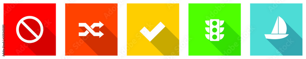 Aufkleber set of colorful web flat design vector icons, stoplight, warning, sailboat, sail and traffic buttons