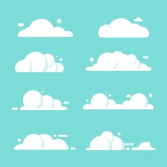 set of clouds flat cartoon. blue sky nature panorama with white cloud icon symbol concept. Vector flat cartoon illustration for web sites and banners design.