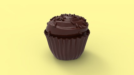 3d rendering of a cupcake isolated in colored studio background