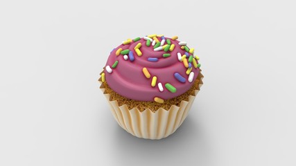 3d rendering of a cupcake isolated in colored studio background