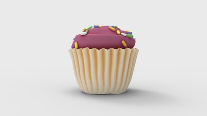 3d rendering of a cupcake isolated in colored studio background