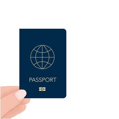 hand holding passport in hand for check. travel document in hand. passport for travel and tourism. personal identification. custom control concept. Vector flat cartoon illustration design.
