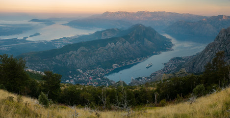 sunrise on the Bay of Kotor in Montenegro