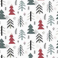 Vector Christmas seamless pattern in scandinavian style.
