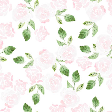 Beautiful Watercolor seamless pattern with roses flowers. 