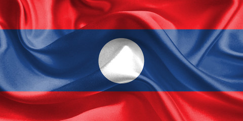 Laos Flag. Waving Rippled Flags. 3D Realistic Background Illustration in Silk Fabric Texture