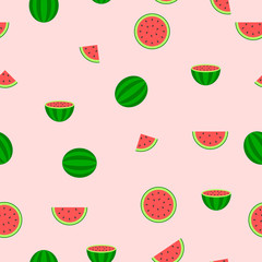 Seamless pattern group of watermelon balls and watermelon cut into pieces, vector illustration.