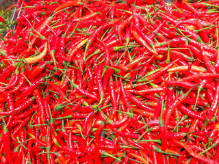 Closeup a pile of fresh chilli in a supermarket.