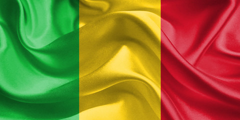 Mali Flag. Waving Rippled Flags. 3D Realistic Background Illustration in Silk Fabric Texture