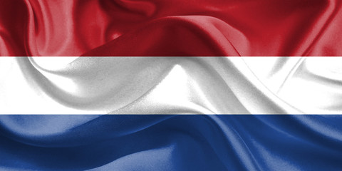 Netherlands Flag. Waving Rippled Flags. 3D Realistic Background Illustration in Silk Fabric Texture